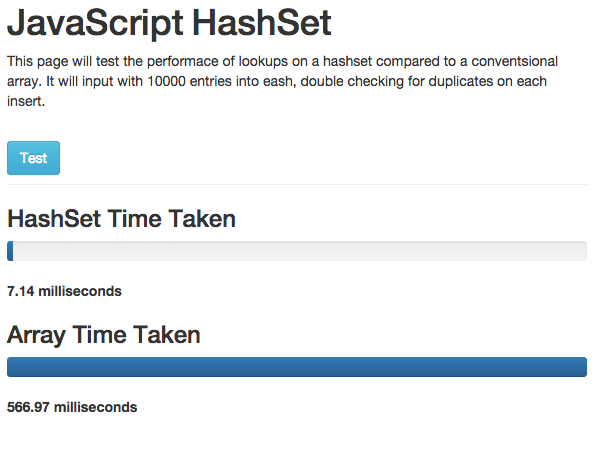 js hash-set search demo screenshot